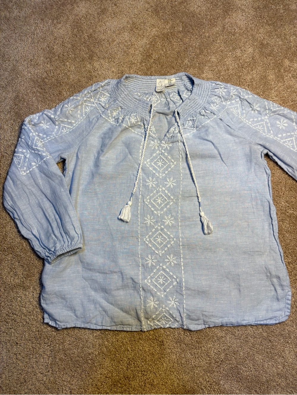 Joie Light Blue Embroidered Peasant Top